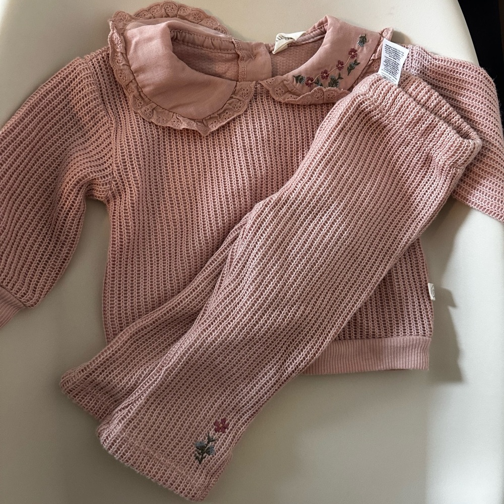 Pink Knit Kids Top and Leggings Set